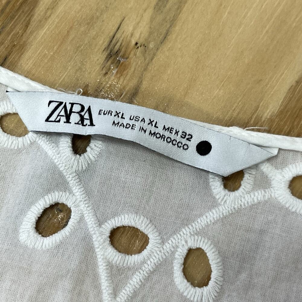 Zara White Eyelet Babydoll Mini Dress Womens XL Empire Waist Boho Festival - Picture 6 of 16